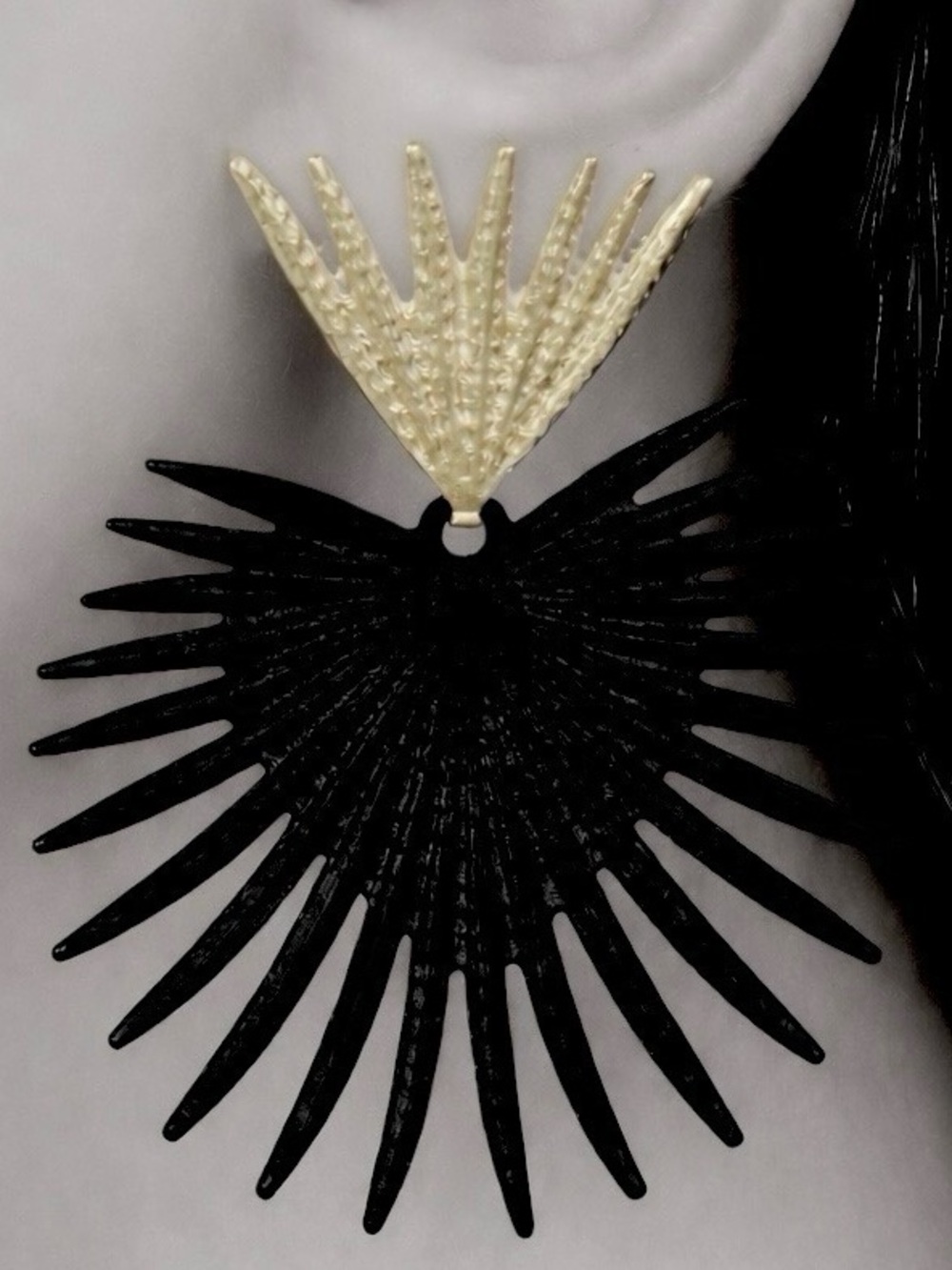Zara “Radiance” Black Heart Crown Sunburst Sunbeam Sunray Regal Royal Earrings